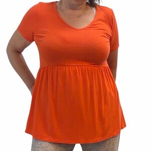 Michelle Mae V-neck Short Sleeve Top Large Orange Babydoll Tunic